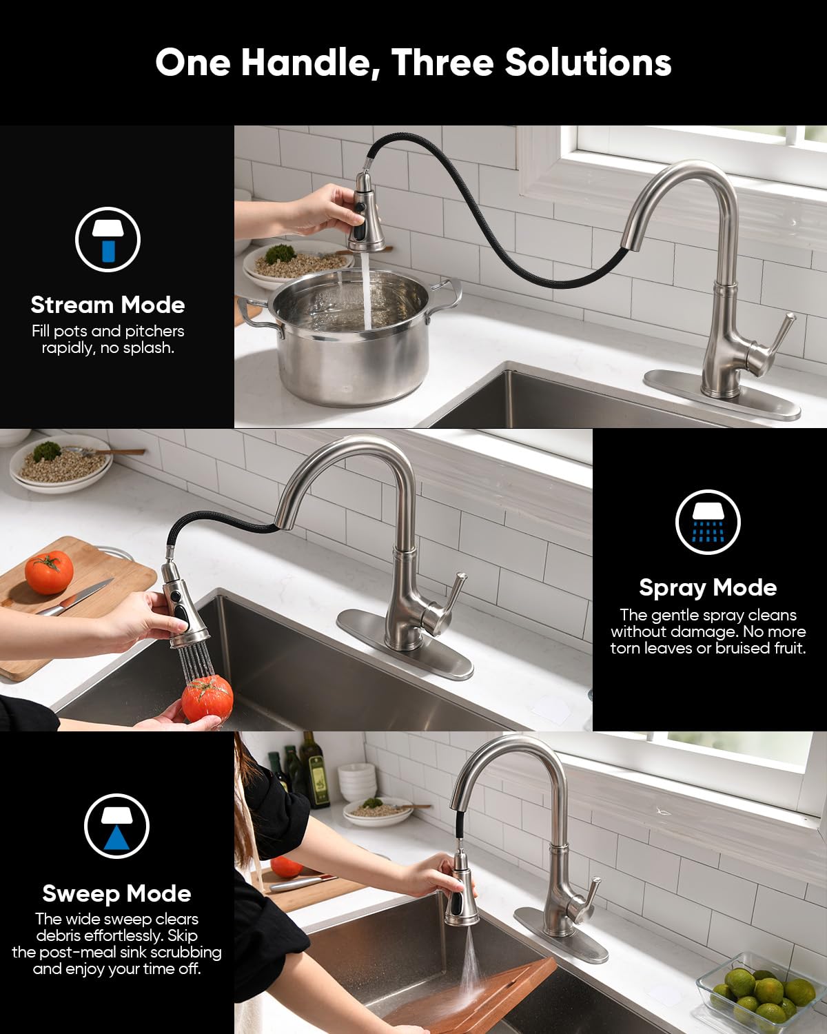 WEWE vintage faucet includes a 20-inch hose for flexible reach.