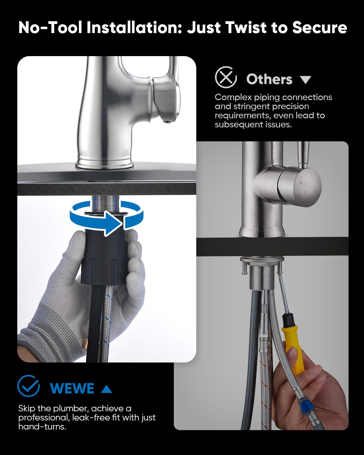 WEWE vintage faucet has 360-degree swivel for sink corner access.