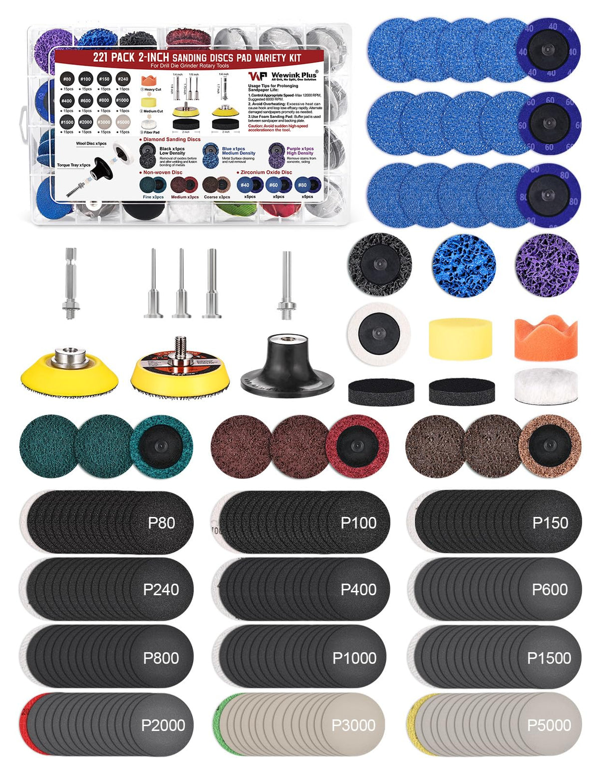 WEWINK PLUS 221pcs die grinder kit case; compact storage for on-site projects