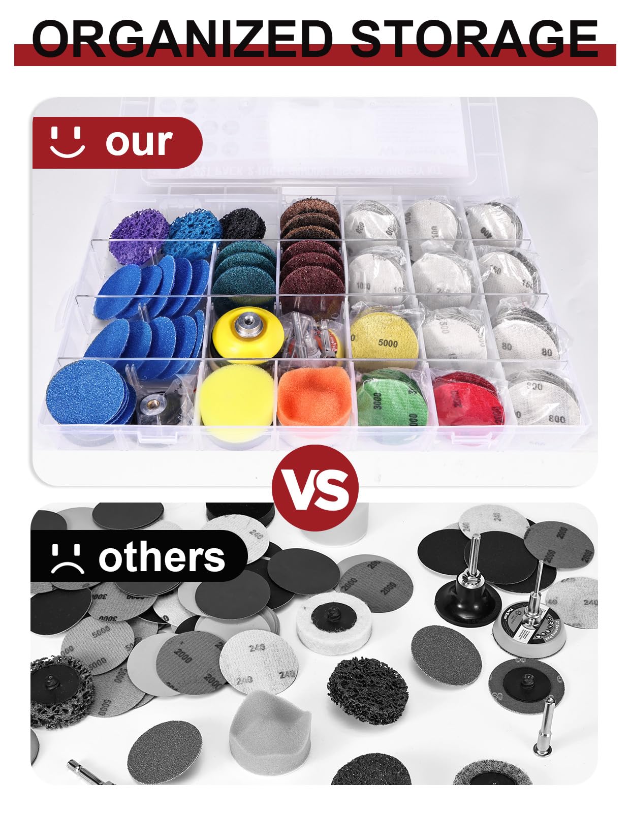 WEWINK PLUS organized sanding discs with clear grit labels; easy selection
