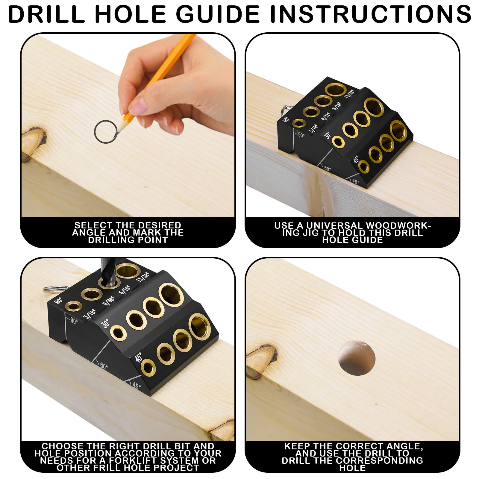 Wewod Drill Guide Jig enables angled drilling in tricky spots like stair handrails.