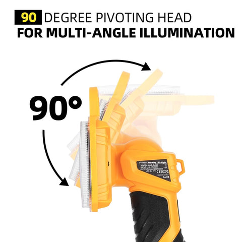 90-degree pivot head on Wexibryndl light targets work areas precisely.