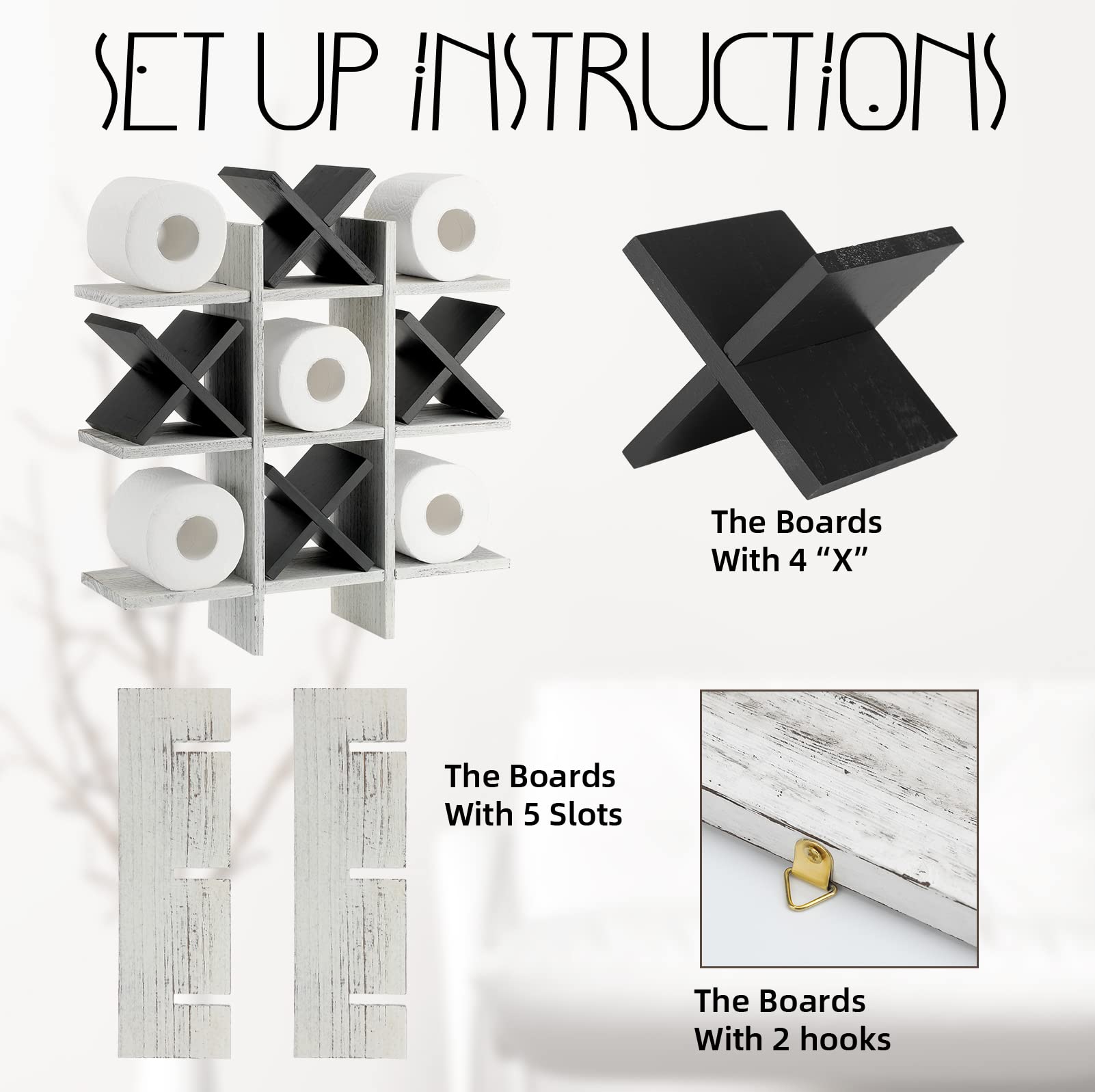 Weysat Tic Tac Toe toilet paper holder assembly hardware included for quick setup