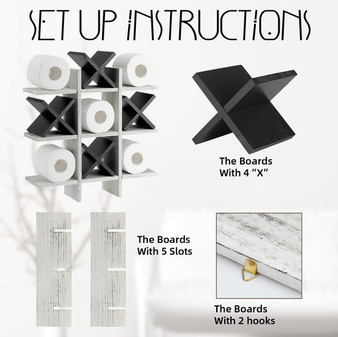 Weysat Tic Tac Toe toilet paper holder assembly hardware included for quick setup