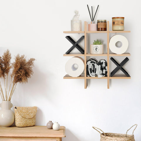 Weysat wooden shelves add natural warmth and space for tissues