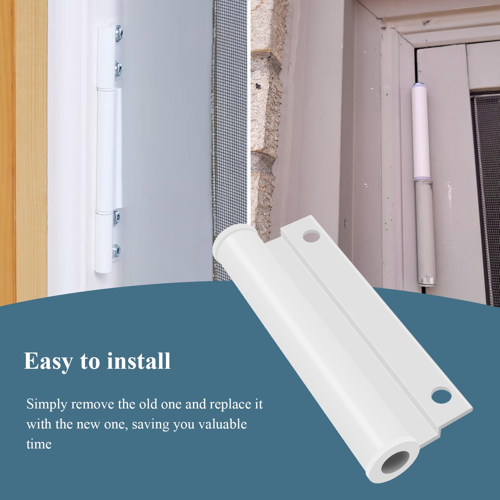 WFCYX white hinge design blends with most screen doors