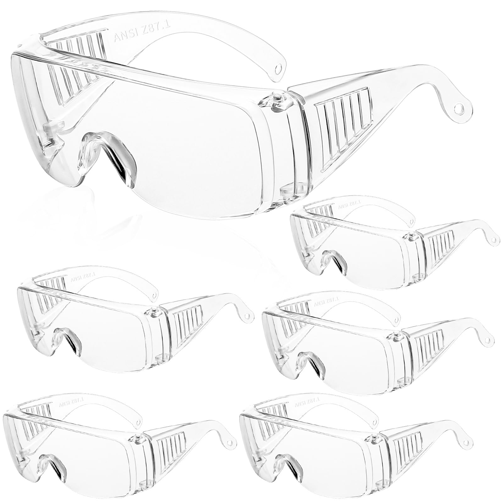 WFEANG clear safety glasses 6-pack offering wrap-around protection for all-day use.