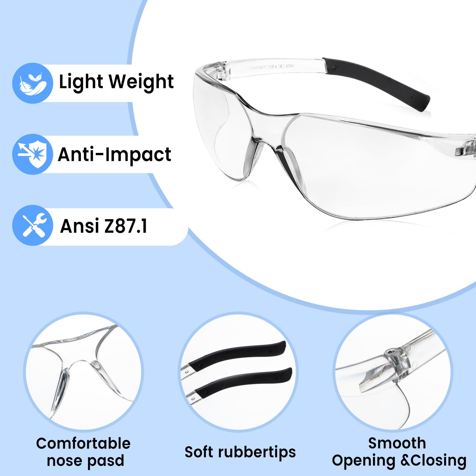 WFEANG polycarbonate eyewear is lightweight and durable for long sessions
