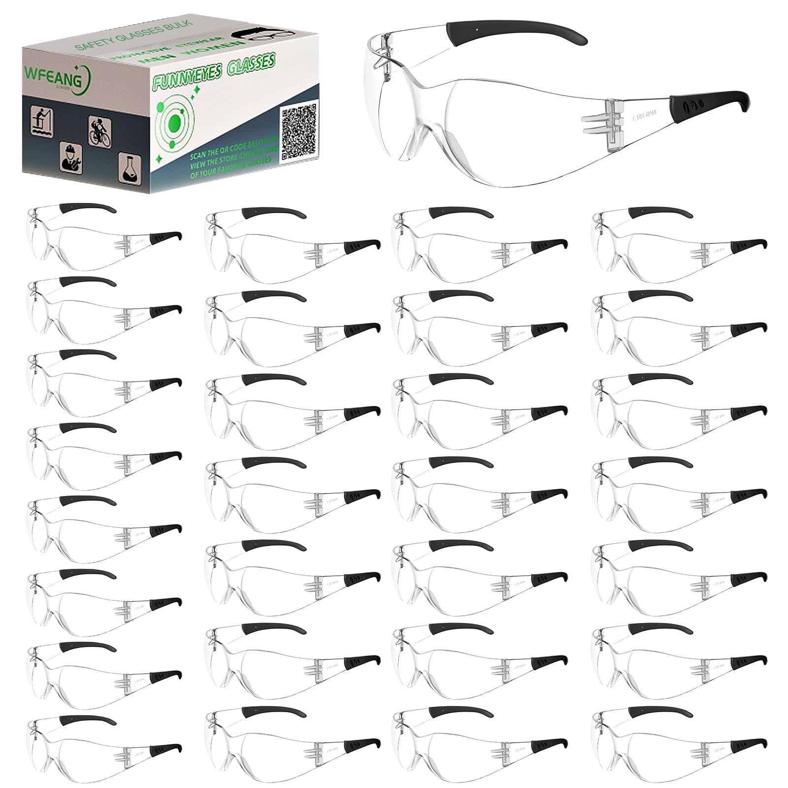 WFEANG safety glasses with clear lenses for everyday visibility and protection.