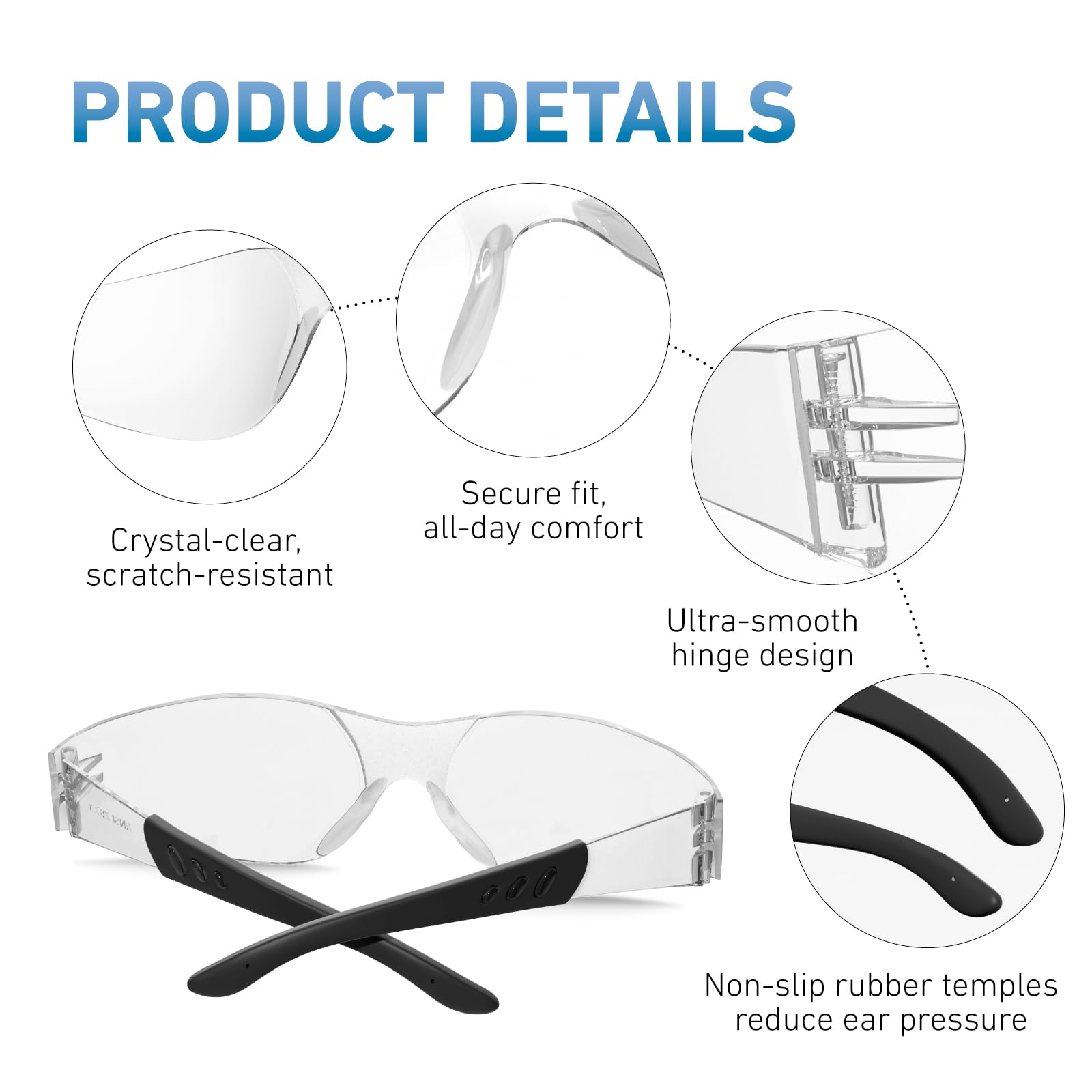 WFEANG impact-resistant polycarbonate lenses guard against debris.