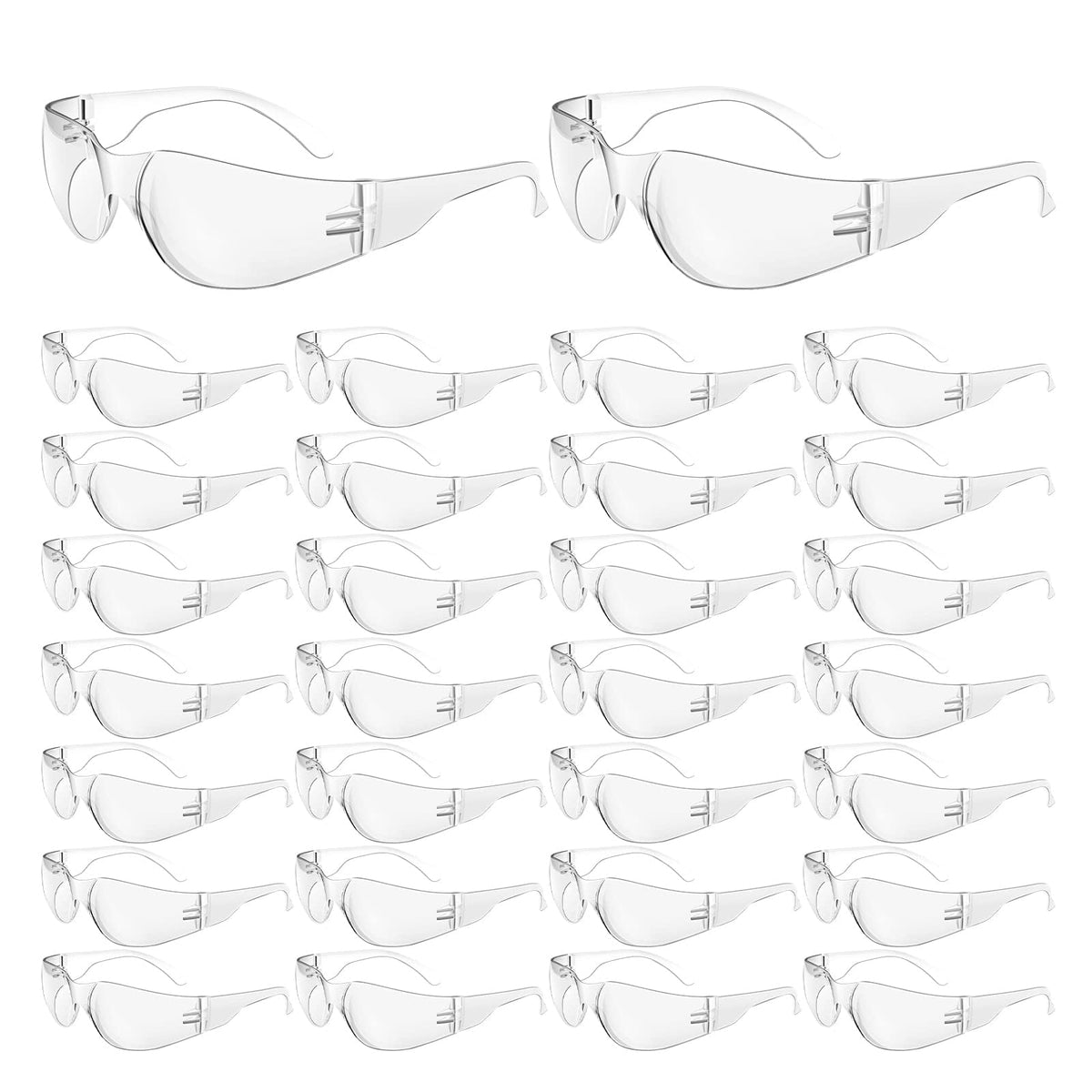 WFEANG safety glasses with wraparound clear lenses for all day comfort and visibility.