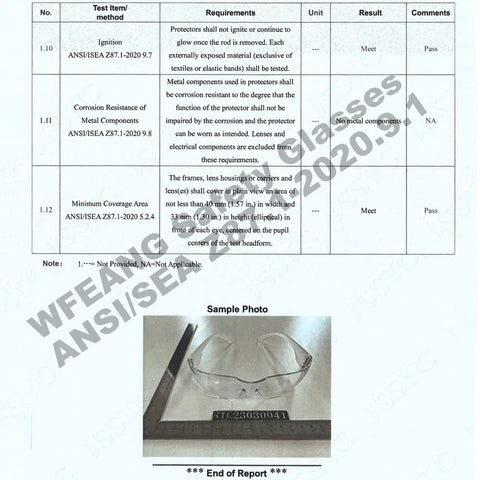 WFEANG lenses meet ANSI Z87.1 standards for scratch and impact resistance.