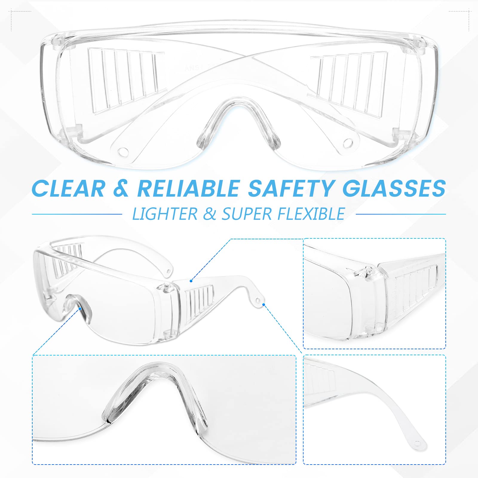 WFEANG wraparound design with side shields protects eyes from peripheral hazards