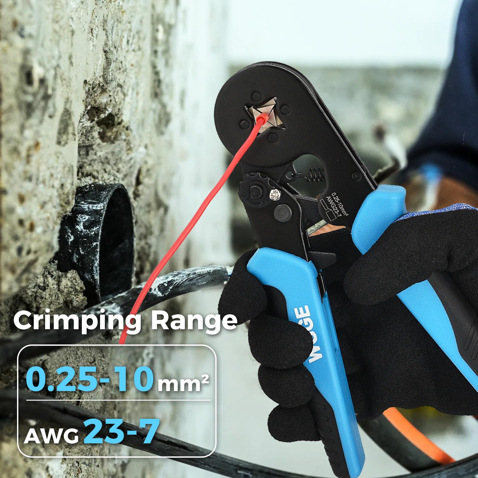 WGGE ferrule crimping tool kit self-adjusting ratchet ensures precise crimps across gauges