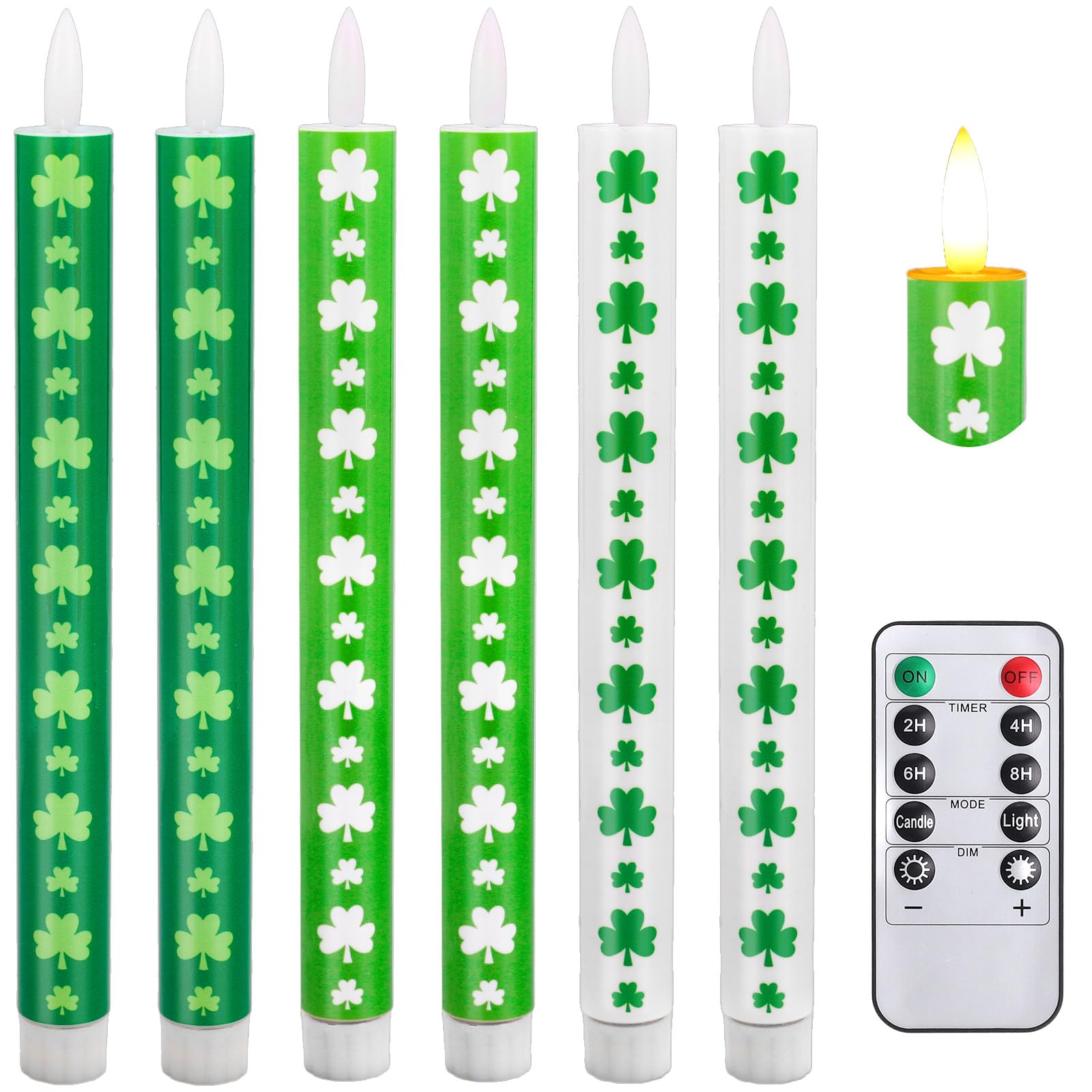 Whaline flameless candle with green shamrock design for festive decor