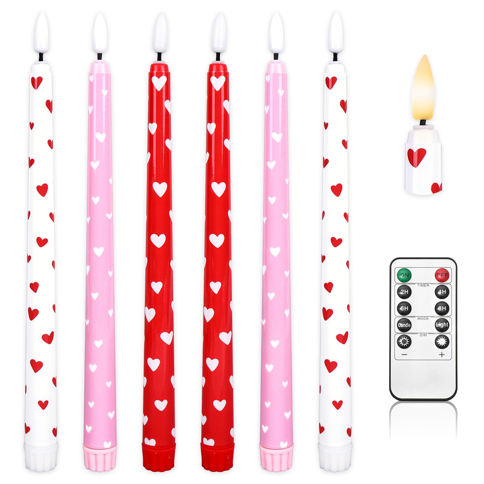Whaline red heart LED taper candle for romantic table décor