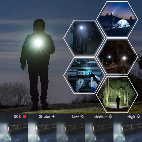 Whaply LED Flashlight aluminum body shows durable construction for daily use.