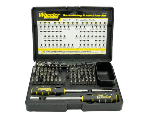 Wheeler 89-piece gunsmithing screwdriver set with storage case for quick access.