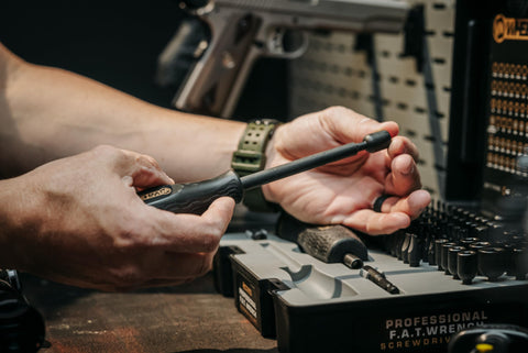 Wheeler case layout demonstrates a comprehensive gunsmithing toolkit for on-site work.