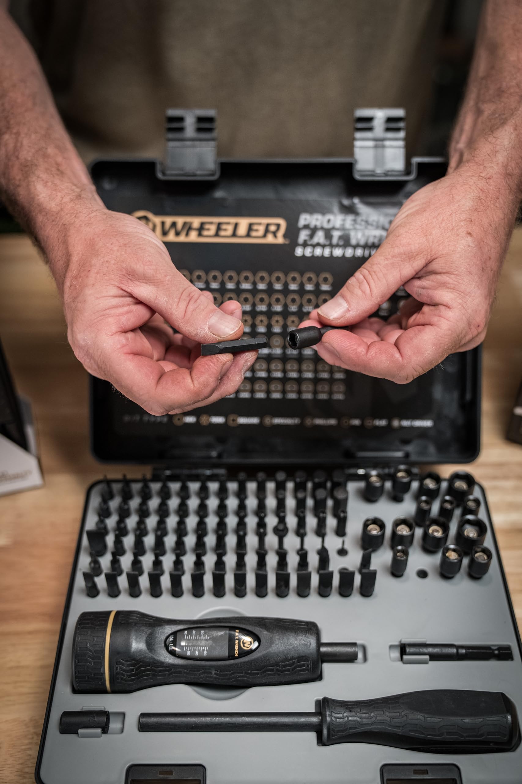 Wheeler FAT Wrench with rubber grip shows non-slip control during maintenance.