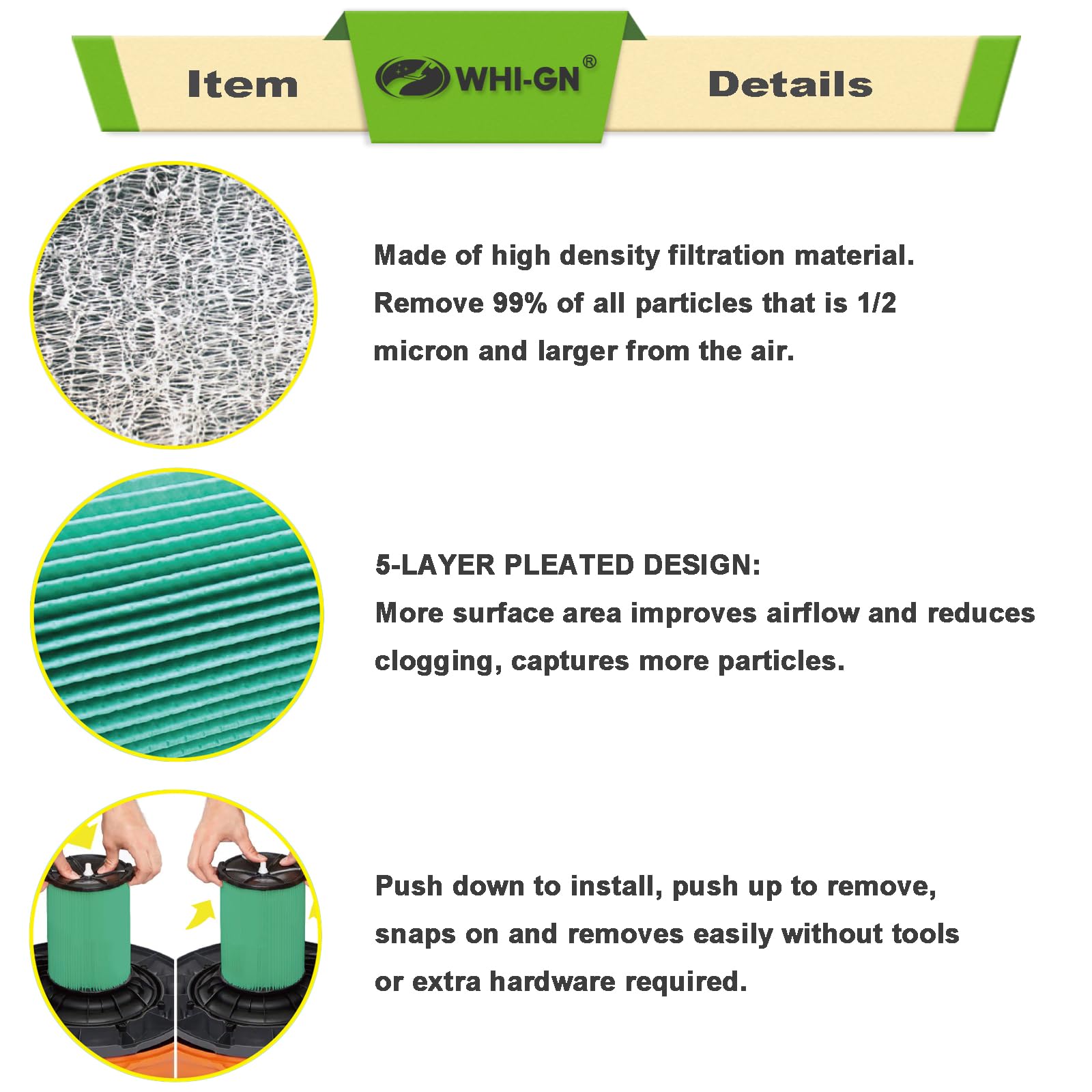 WHI-GN compatibility with RIDGID 5-16 gallon vacuums for versatile use.
