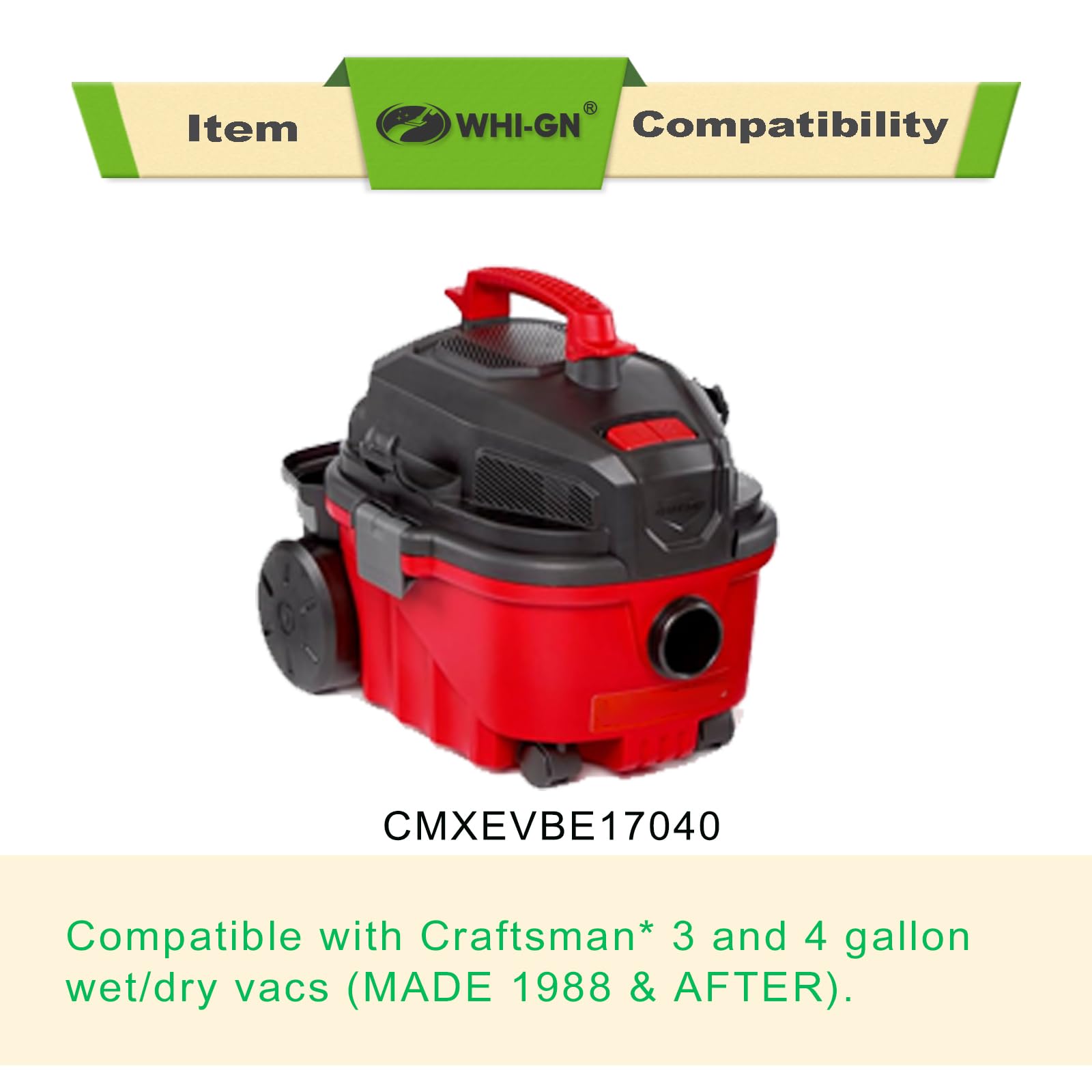 WHI-GN filter ready for Craftsman 3-4 gallon vacuums for simple install