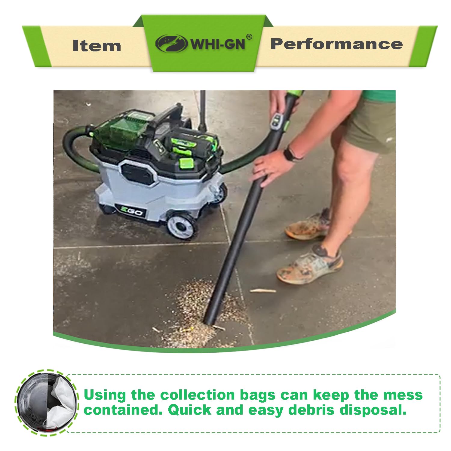 WHI-GN easy-install design makes bag replacement quick.