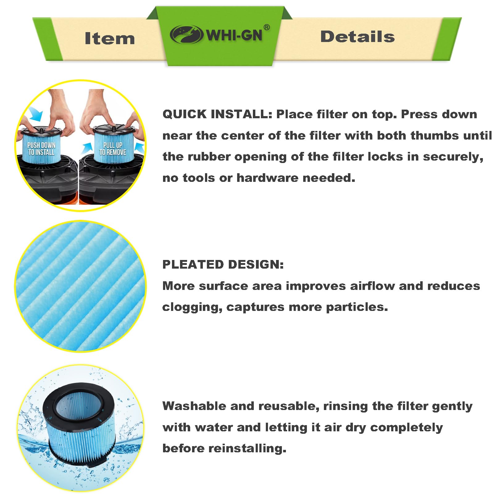 WHI-GN small brush included for cleaning and filter maintenance