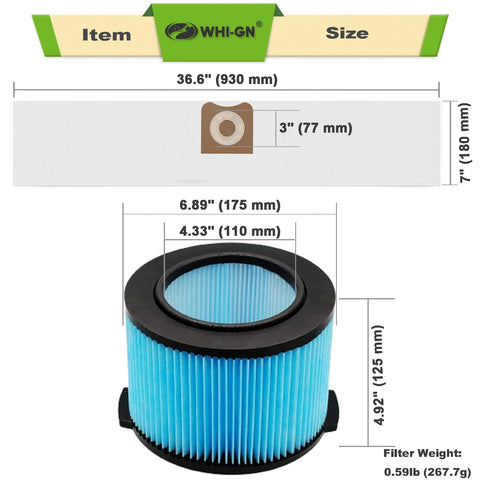 WHI-GN VF3500 cartridge filter in use with RIDGID vacuums illustrating compatibility
