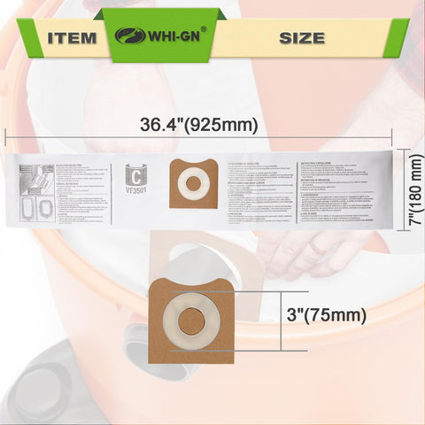 WHI-GN VF3501 bags installation ease into RIDGID drum for quick setup