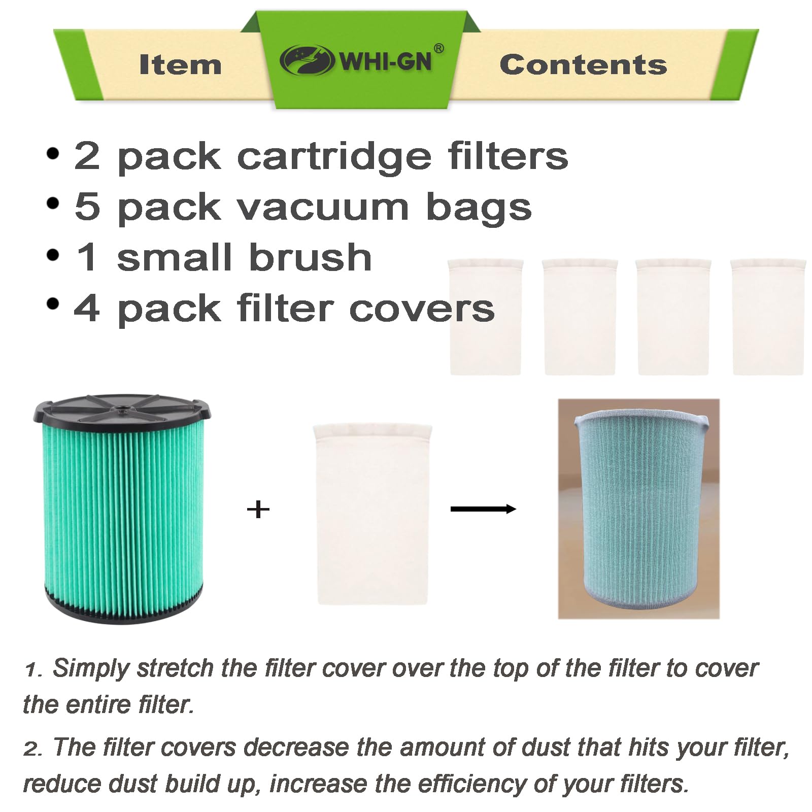 WHI-GN VF3502 vacuum bags for RIDGID vacuums provide high-efficiency dust containment.