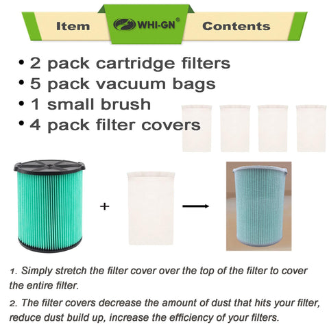 WHI-GN VF3502 vacuum bags for RIDGID vacuums provide high-efficiency dust containment.