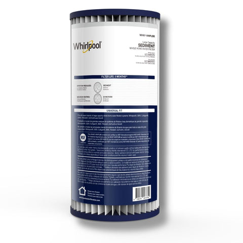 Whirlpool WHKF-WHPLBB sediment filter assembly reduces sand and rust for cleaner home water.