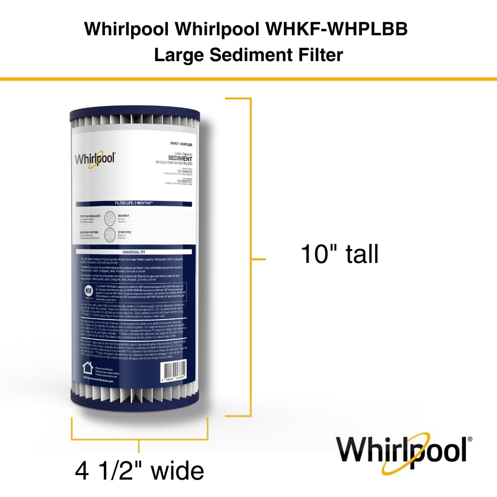 Whirlpool WHKF-WHPLBB sediment filter ready for installation in standard housings.