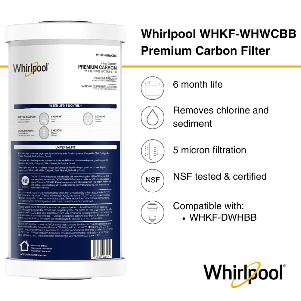 Whirlpool WHKF-WHWCBB filter exterior label indicating NSF certification