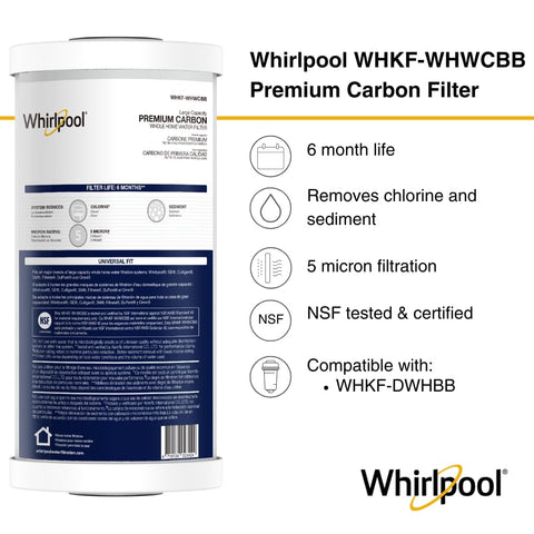 Whirlpool WHKF-WHWCBB filter exterior label indicating NSF certification