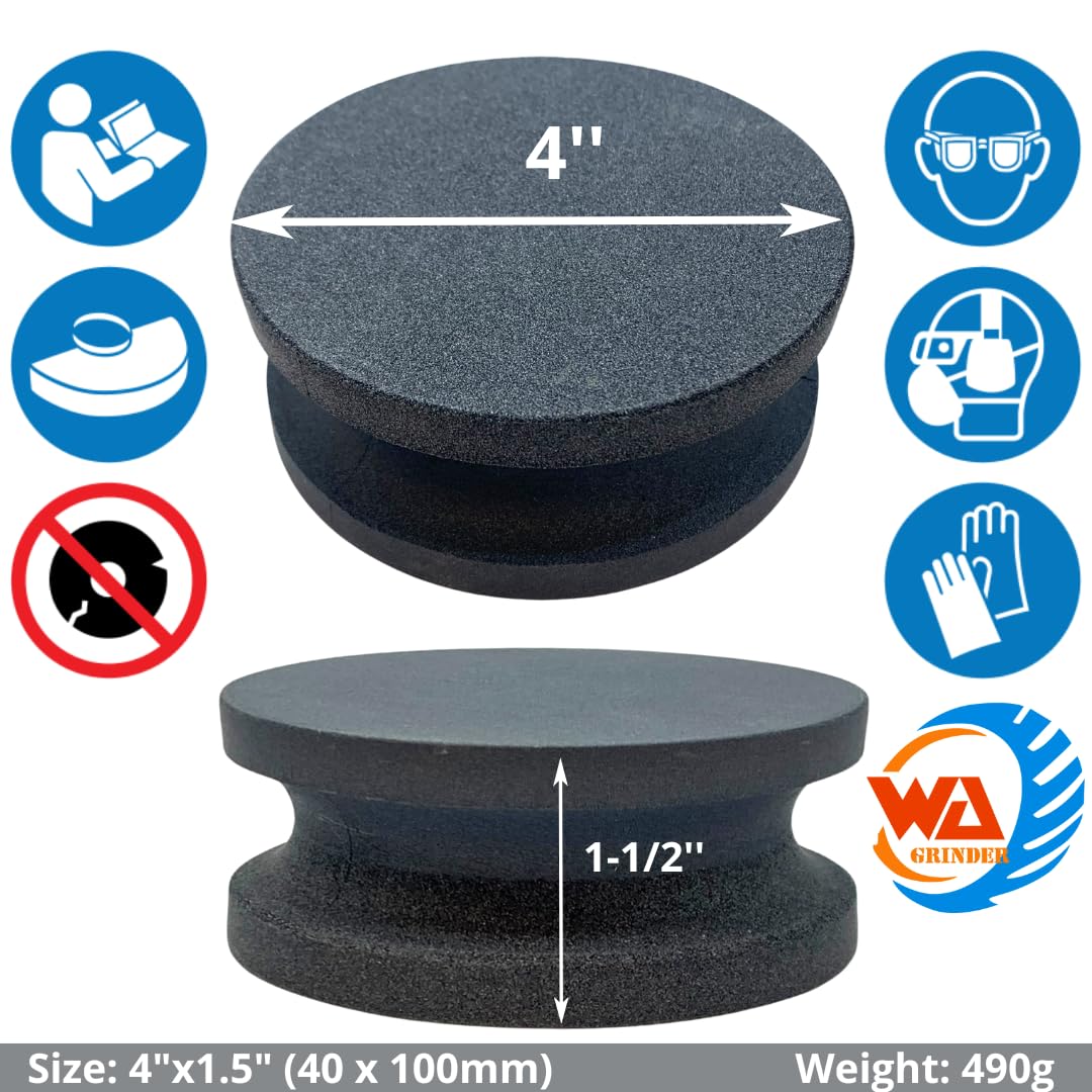 Whitby Abrasives axe sharpener on workbench, ideal for quick blade maintenance.