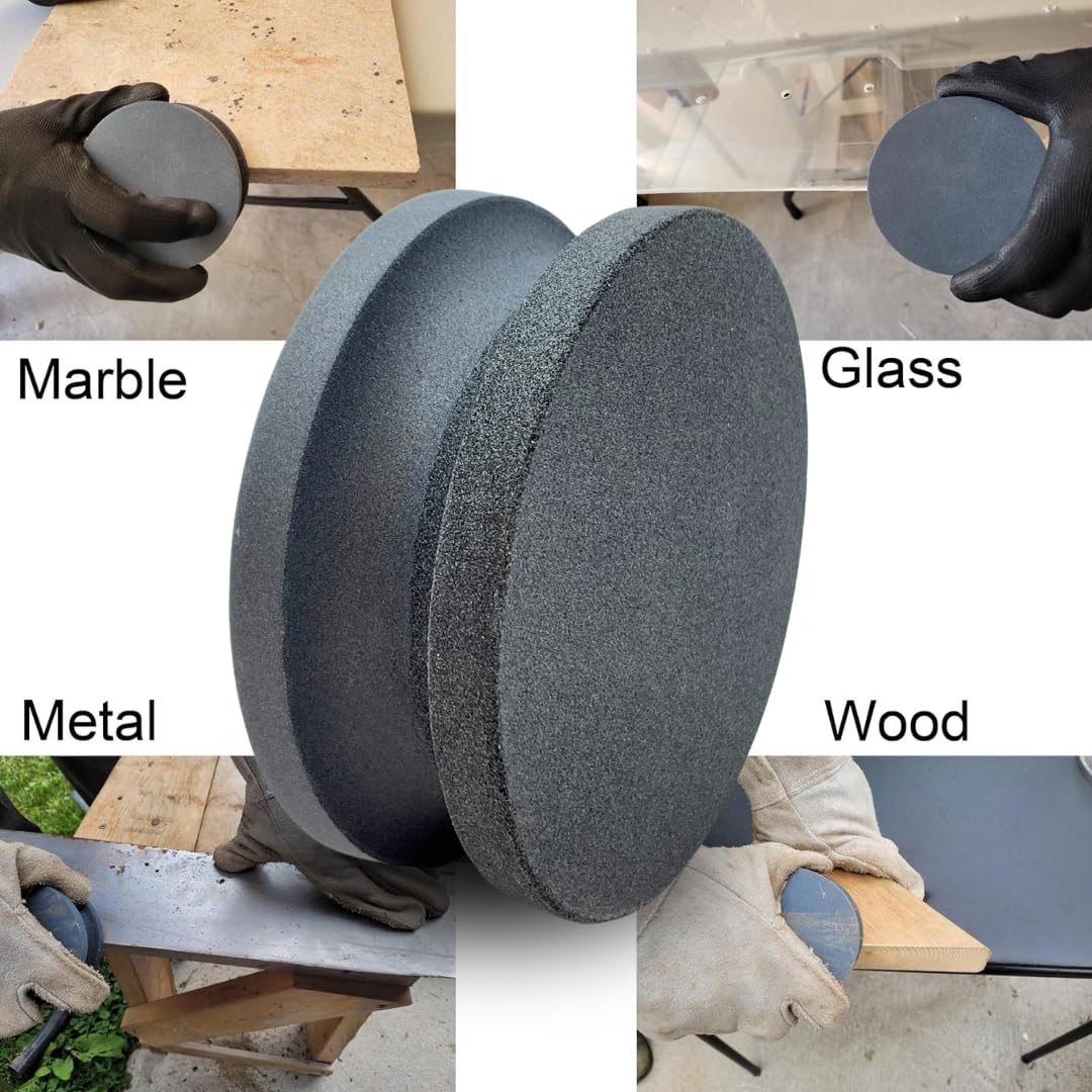 Whitby Abrasives lawnmower blade sharpener closeup, durable silicon carbide action.