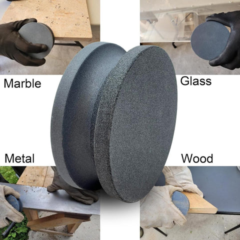 Whitby Abrasives lawnmower blade sharpener closeup, durable silicon carbide action.
