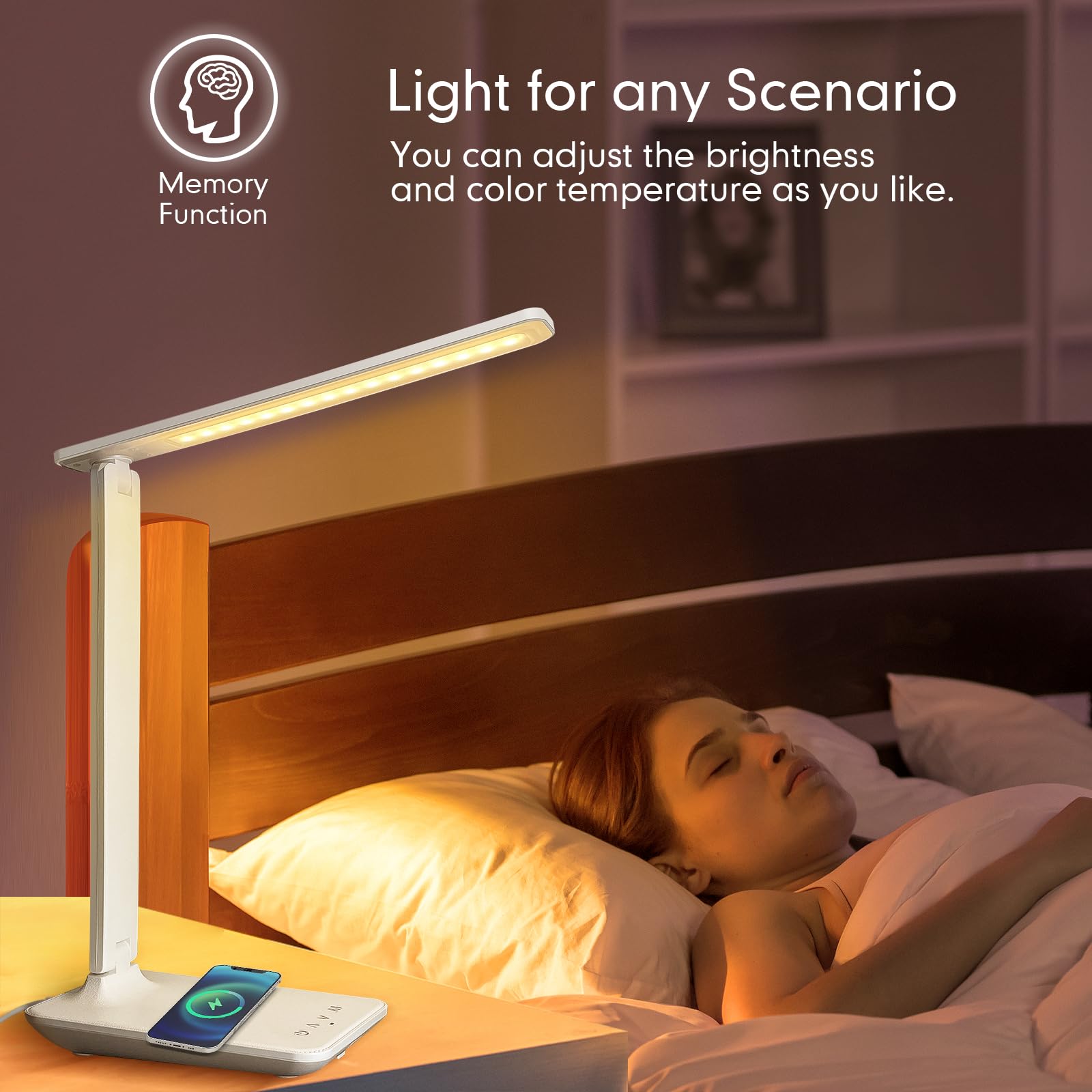 White Crown LED Desk Lamp with 5 modes for versatile task lighting.