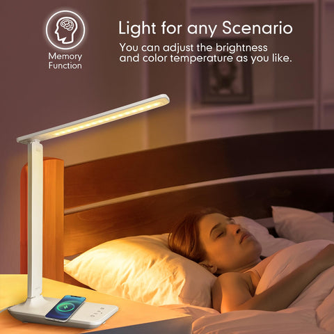 White Crown LED Desk Lamp with 5 modes for versatile task lighting.