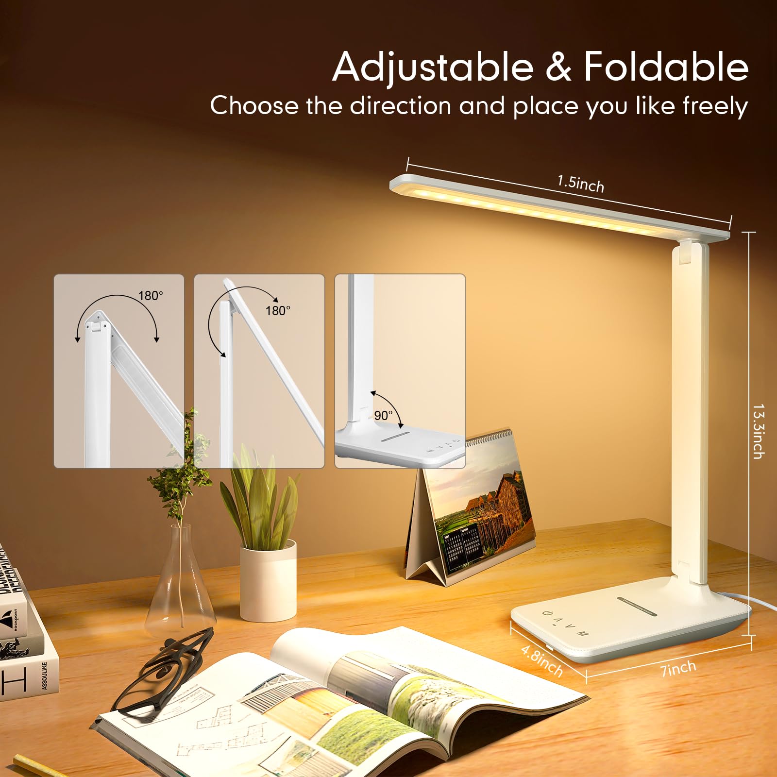 White Crown LED Desk Lamp long life aluminum heat sink for durability.