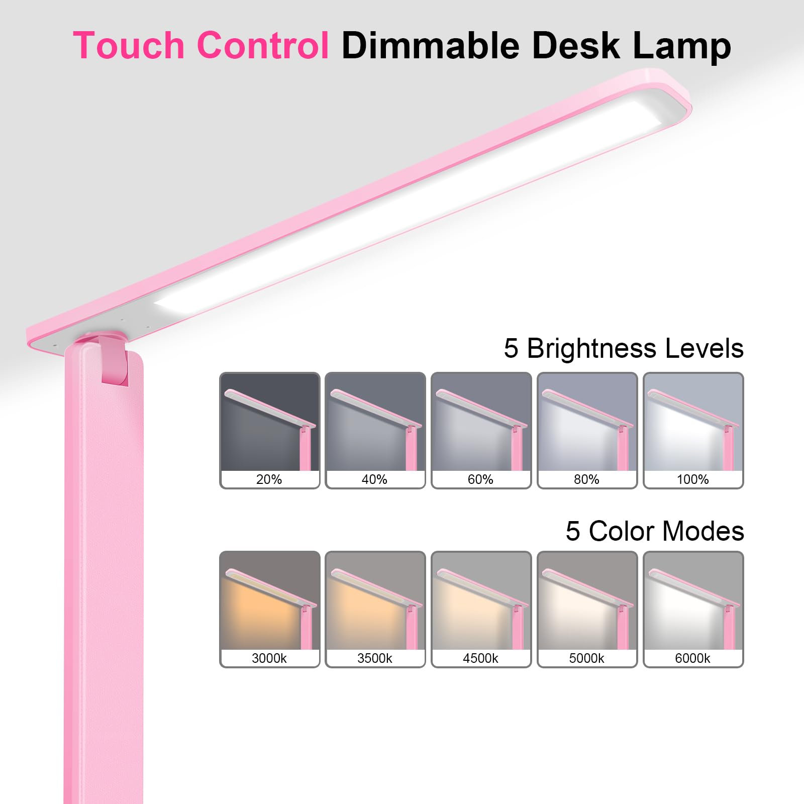 White crown LED desk lamp pink on desk highlights workspace with ambient lighting