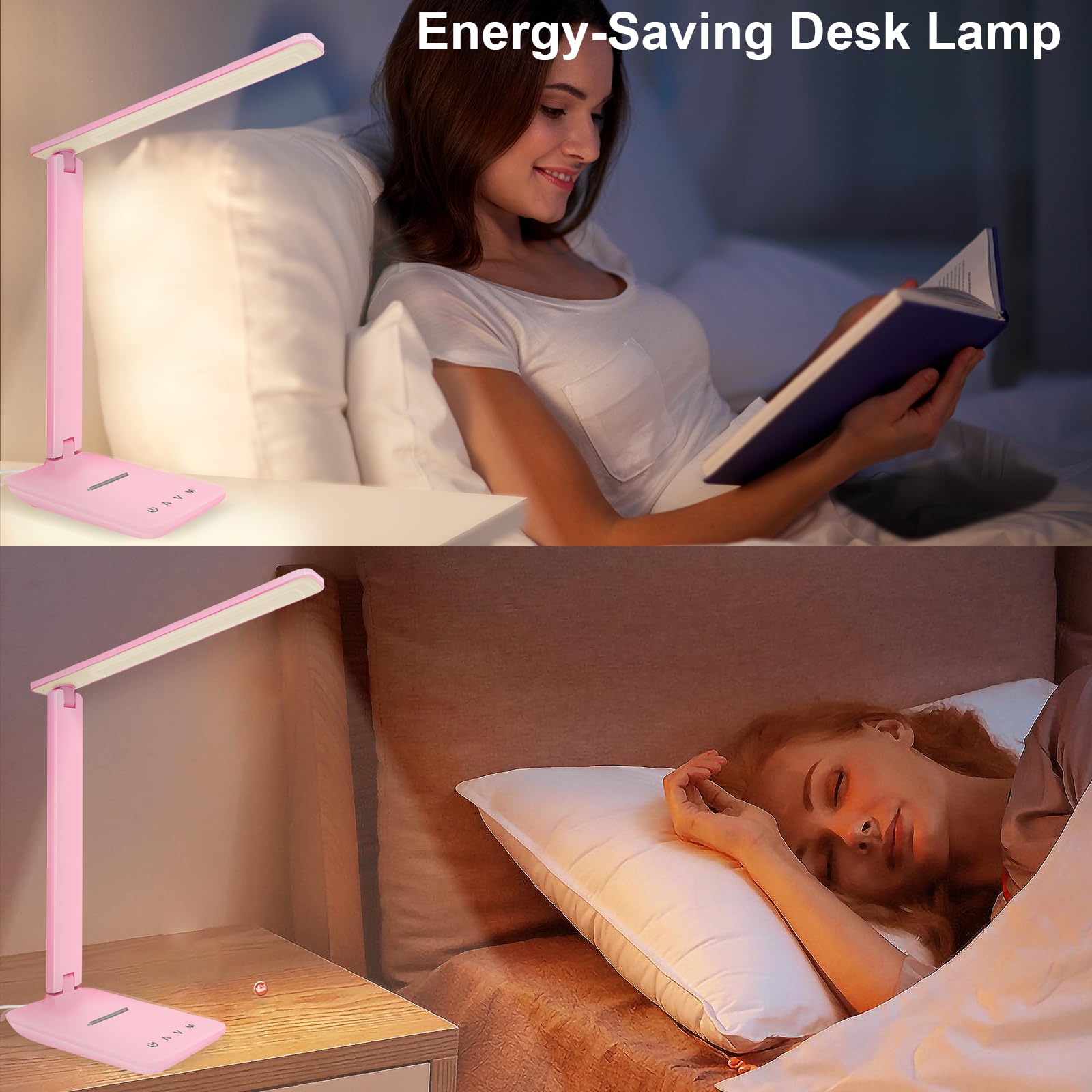 White crown LED desk lamp pink timer display demonstrates 30/60 minute auto-off