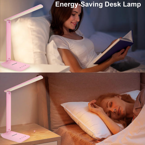 White crown LED desk lamp pink timer display demonstrates 30/60 minute auto-off