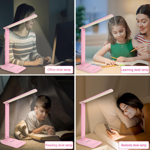 White crown LED desk lamp pink touch-control closeup with memory function