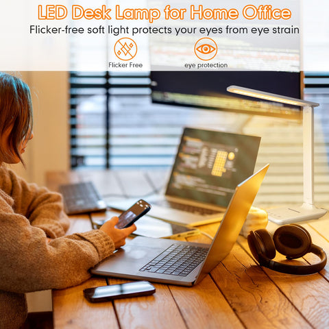 White Crown LED Desk Lamp tilt-adjustable head for flexible lighting angles.