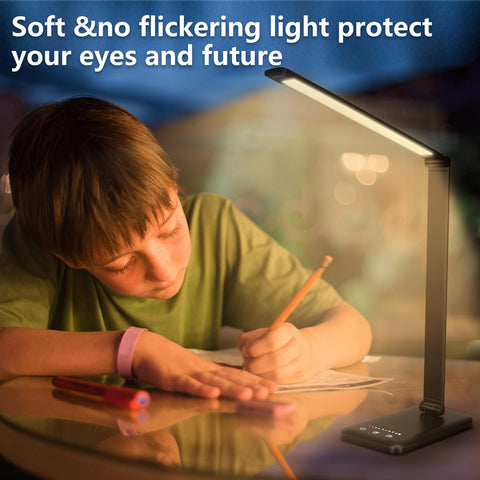 White Crown LED Desk Lamp auto timer feature aids energy conservation.
