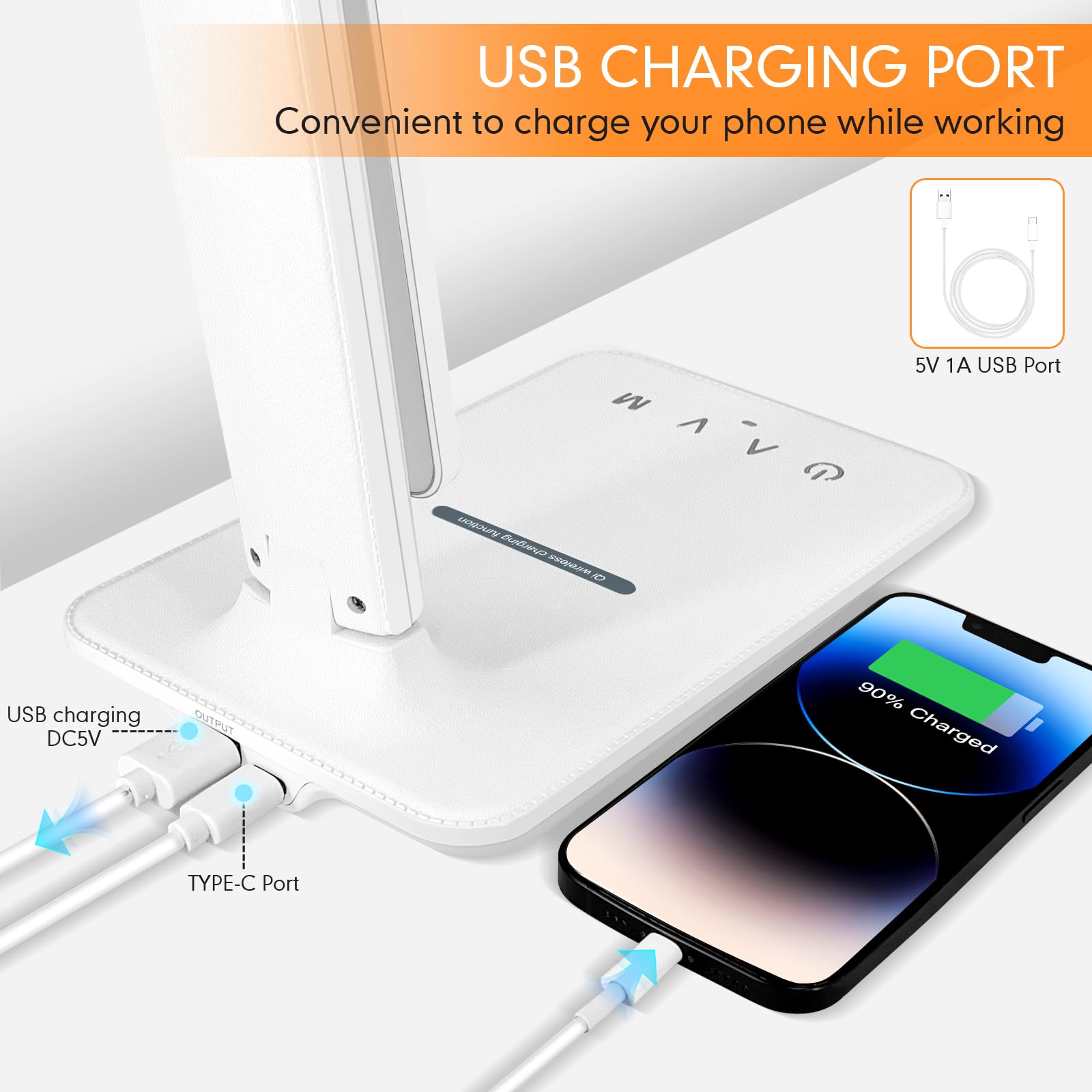 White Crown LED Desk Lamp touch control with memory saves preferred settings.