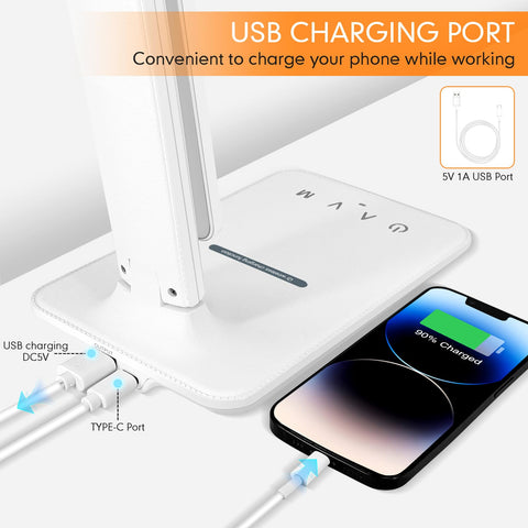 White Crown LED Desk Lamp touch control with memory saves preferred settings.